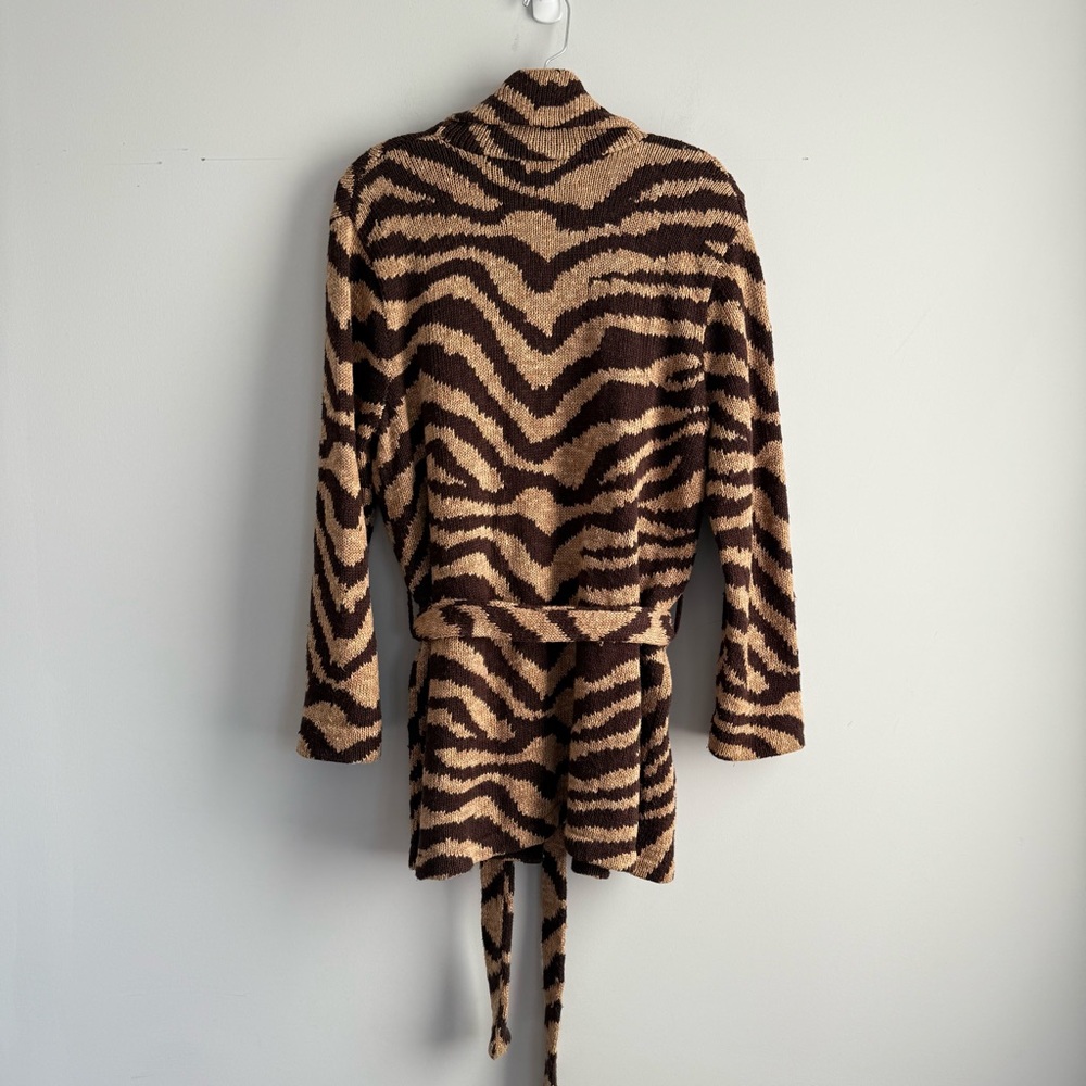 Lauren Ralph Lauren Zebra Print Linen Cotton Belt Cardigan Hand Knit Coatigan M - Picture 8 of 16
